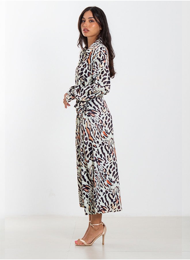 PRINTED SATIN MAXI DRESS