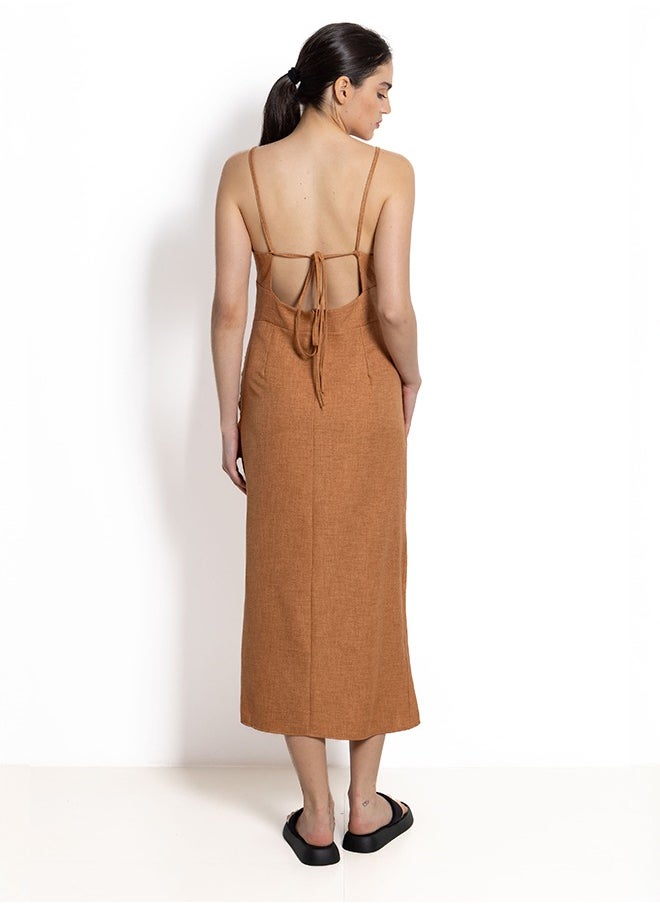 Ruched Linen Midi Dress