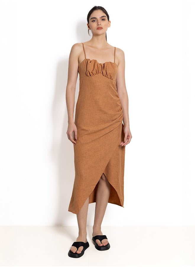 DETAILED LINEN BLEND DRESS