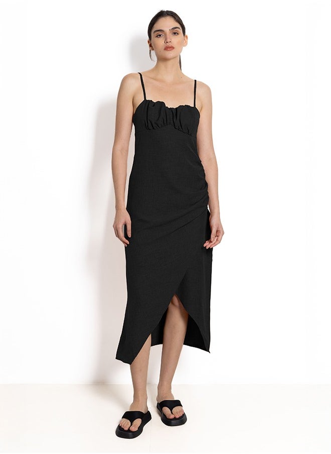 DETAILED LINEN BLEND DRESS