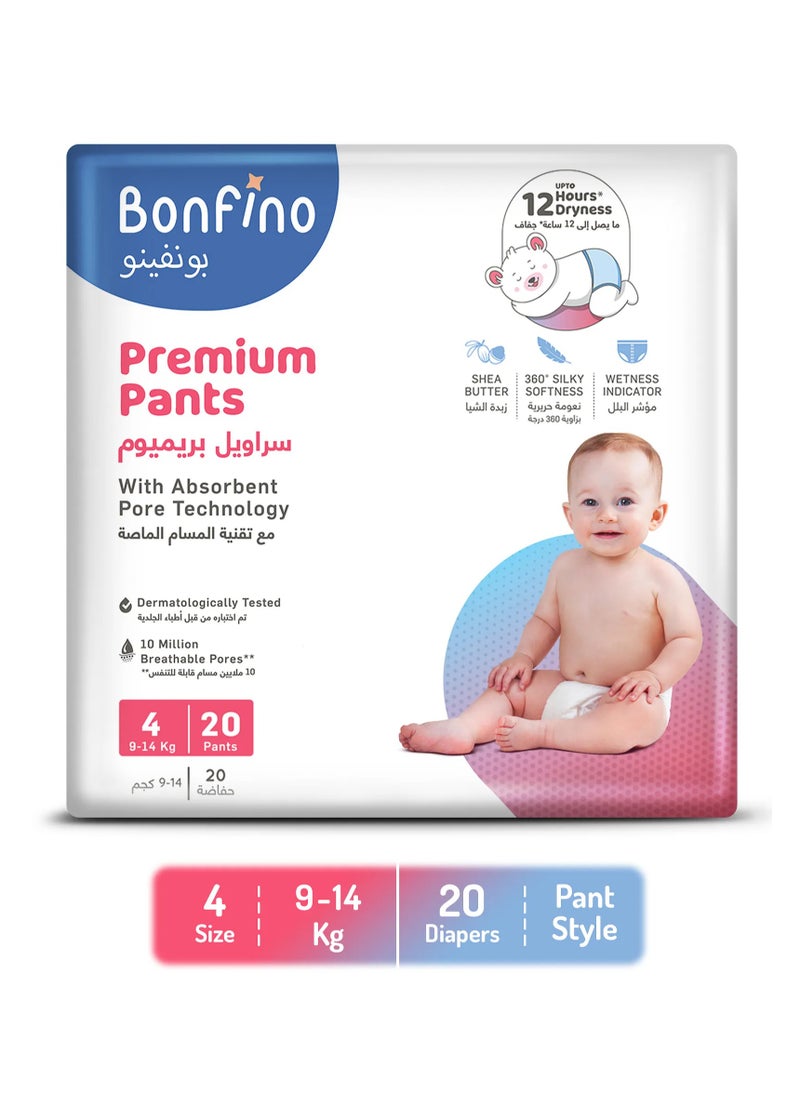 Bonfino Premium Pant Style Diapers, Best Absorbency, Hypoallergenic, Leak Guard, Overnight Diapers, Size 4, Large - 20 Pieces