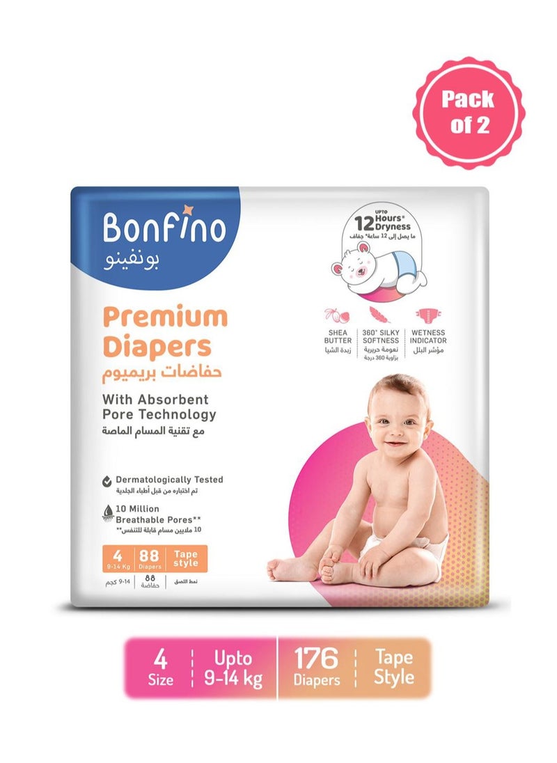 Bonfino Bubble care premium Tape Style Diaper Large - 176 Pieces