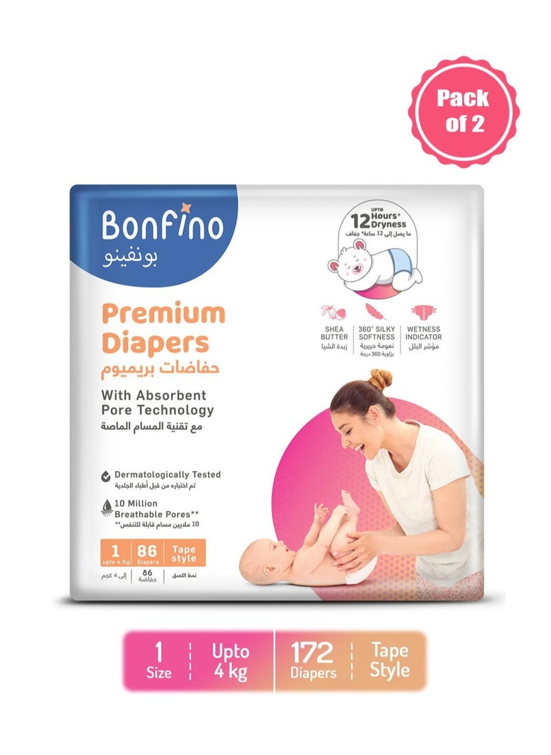 Bonfino Bubble care premium Tape Style Diaper New Born - 172 Pieces