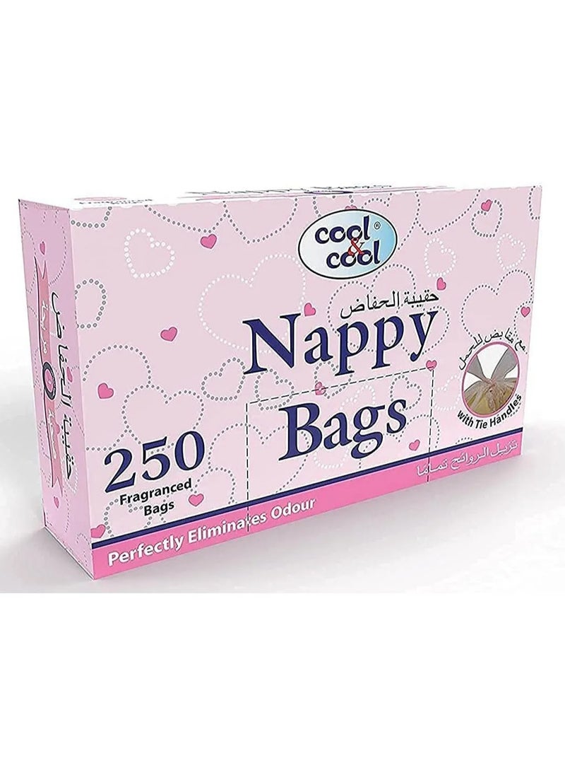 Cool & Cool Disposable Nappy Bags, Mildly Scented, Easy-Tie Handles, Travel-Friendly, 250ct