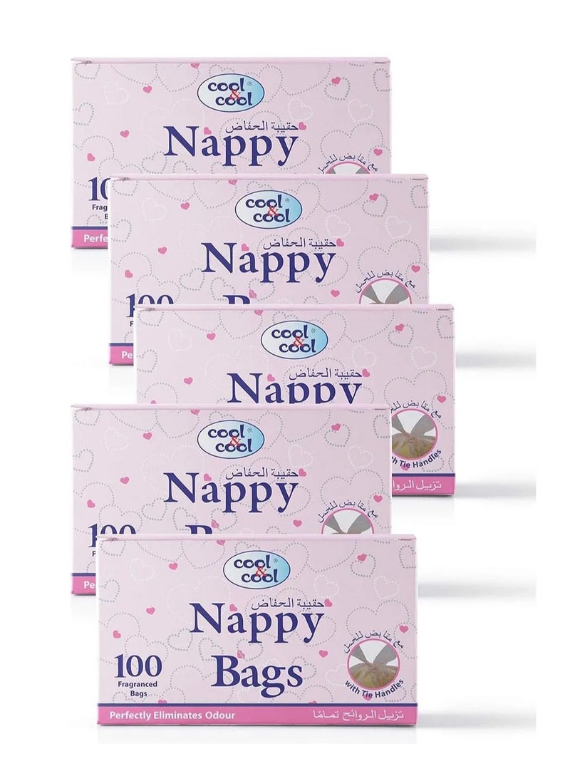 Cool & Cool Mildly Scented Hygienic Disposable Nappy Bags Pack of 5 - 100 Pieces Each