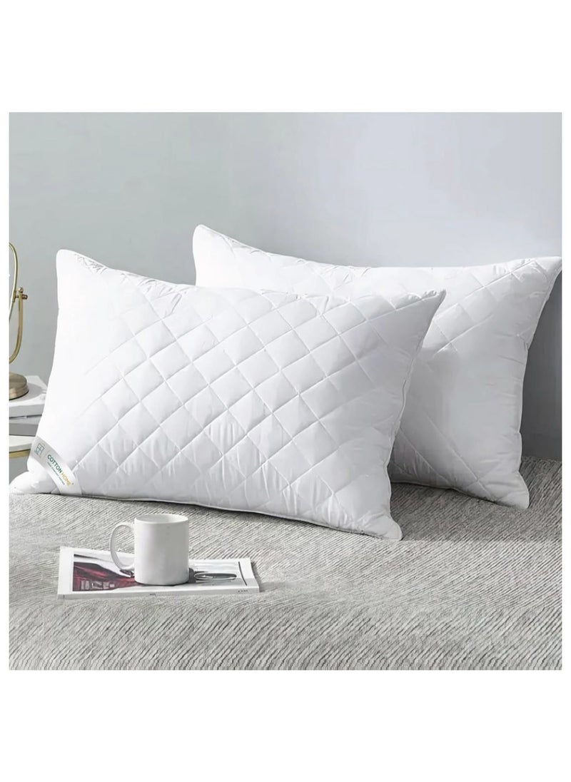 Quilted Pillow 50 cm X 75 cm Bed Pillows for Sleeping Diamond Quilted Hotel Luxury Sleep Pillow For Side Support Stomach Sleepers Soft Fluffy Hypoallergenic White Pack of 2