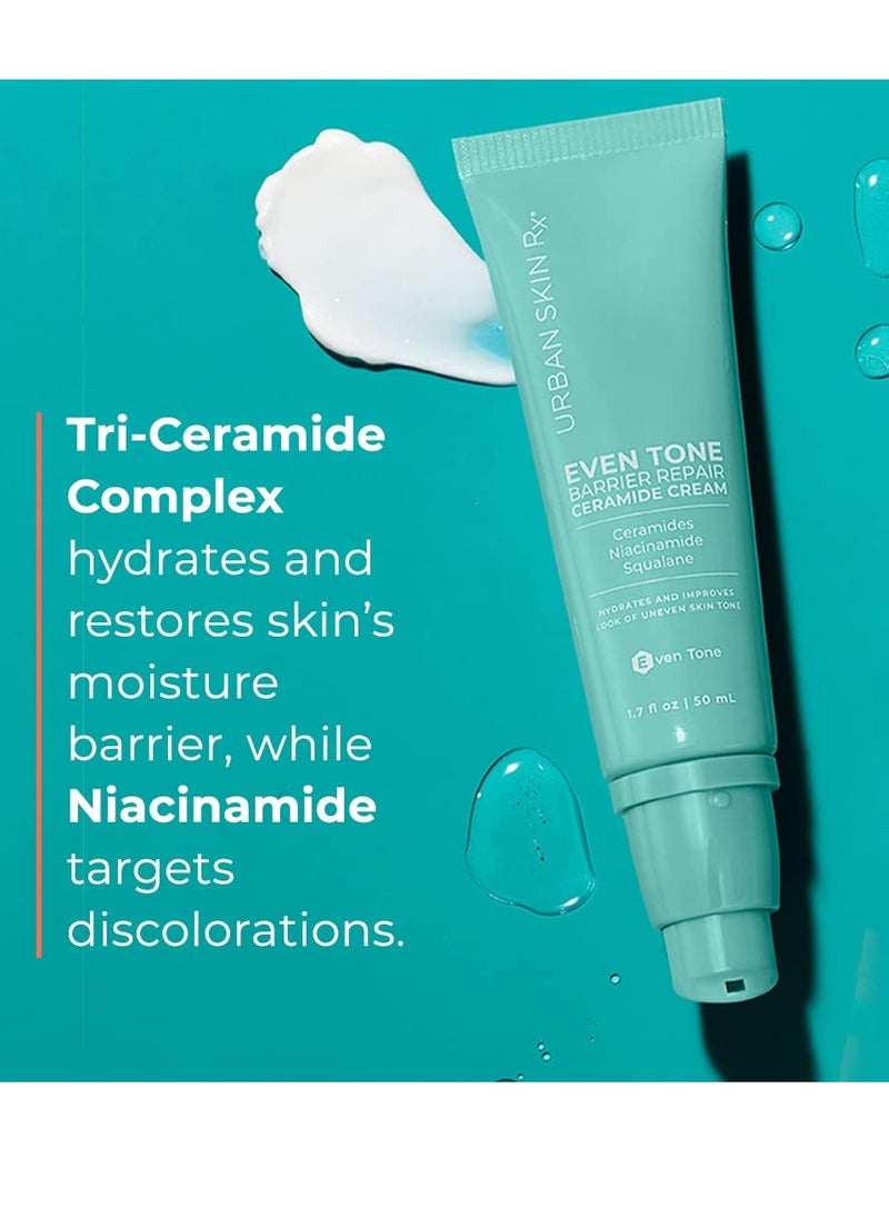 Urban Skin Rx Even Tone Barrier Repair Cream | Daily Facial Hydrator with Ceramides, Niacinamide, Squalane | 1.7 Fl Oz