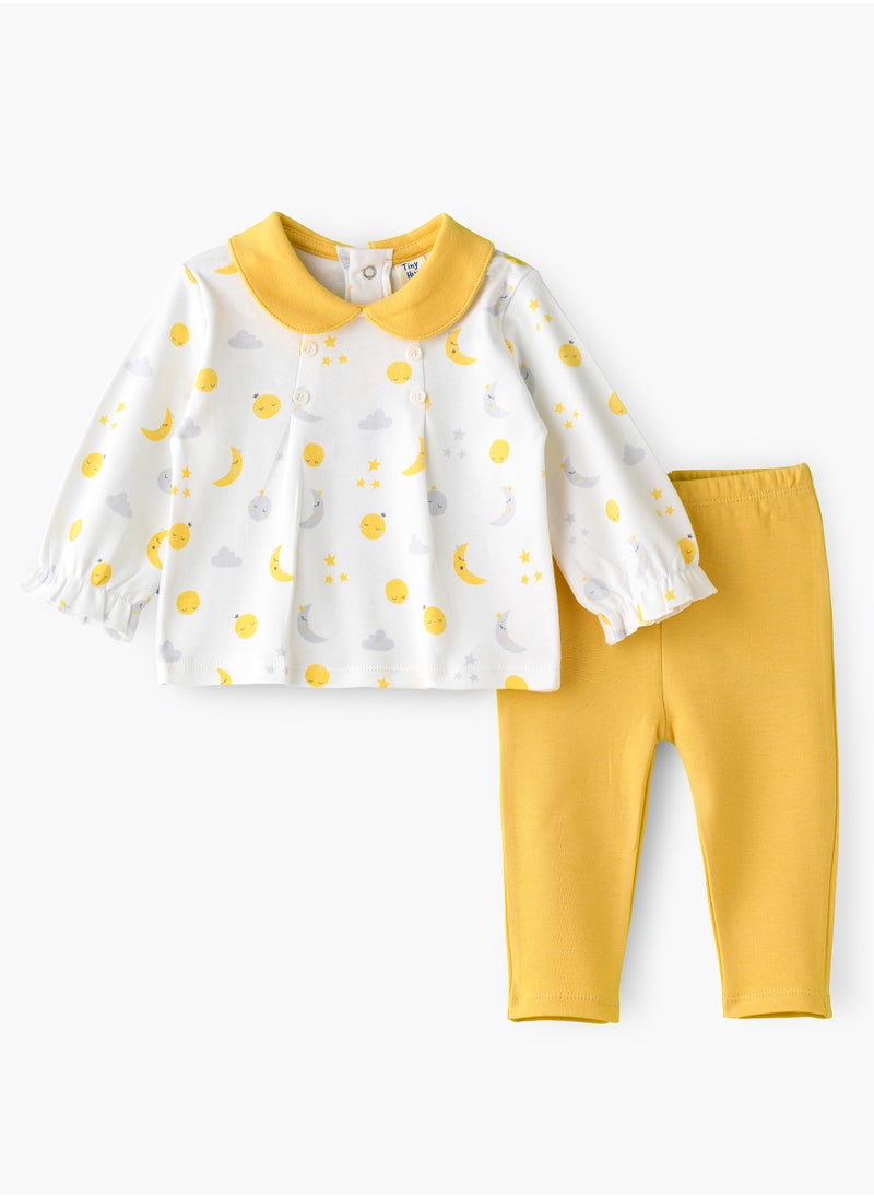 Girls' Moon & Stars Long Sleeve Top and Yellow Leggings Set