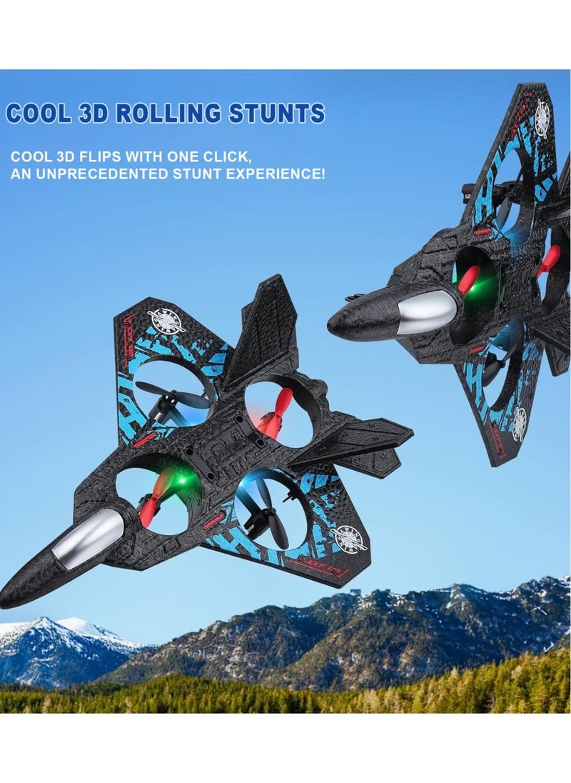 RC Aeroplane 2.4GHz Remote Controlled Floating Fighter Plane Quadcopter, RTF Toy for Beginners, Kids & Adults, with LED Colored Lights, USB Charging, One-Button 3D Roll, 360° Surround Stunts, Durable and Lightweight Design