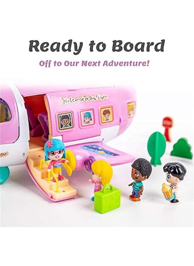 Airplane Dollhouse Playset for Girls 3-5, Kids Pretend Play Doll House Set W/ Pink Plane, Dolls, Travel Accessories, Birthday Gifts for 4 5 6 Year Olds Children Toddlers