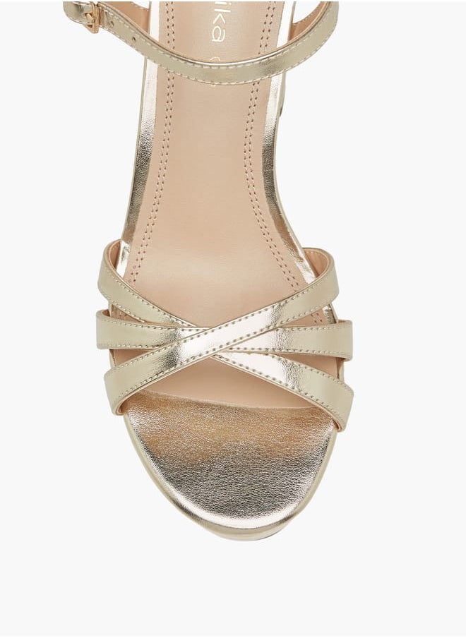 Women's Strappy Blocked Heel Sandals with Hook and Loop Closure