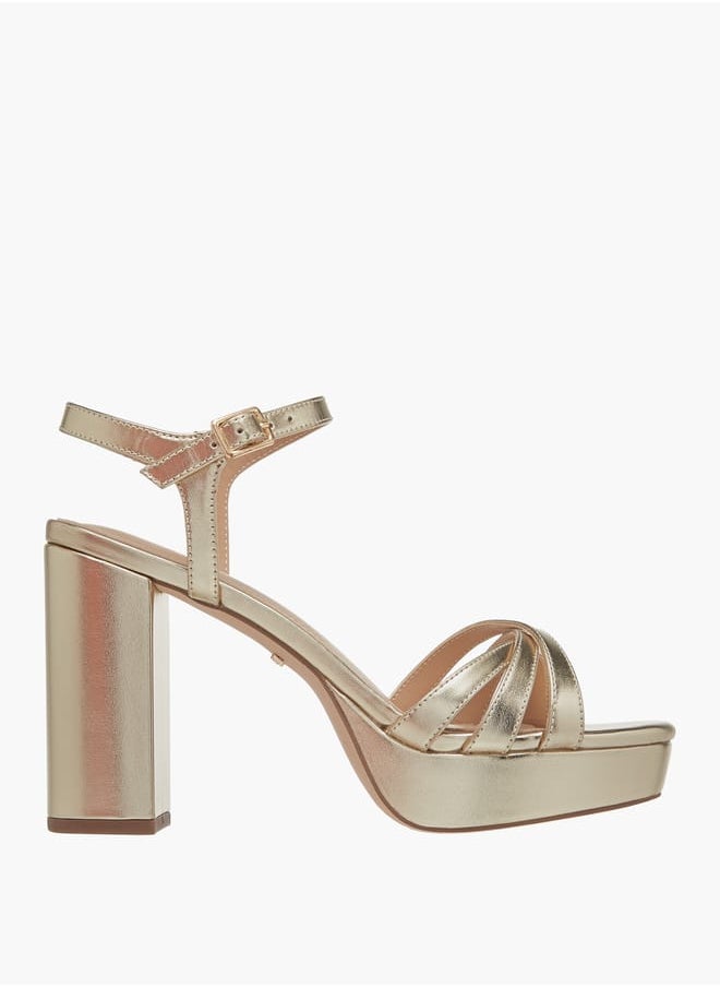Women's Strappy Blocked Heel Sandals with Hook and Loop Closure