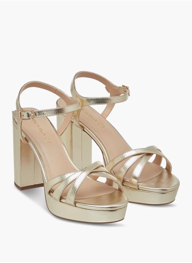 Women's Strappy Blocked Heel Sandals with Hook and Loop Closure