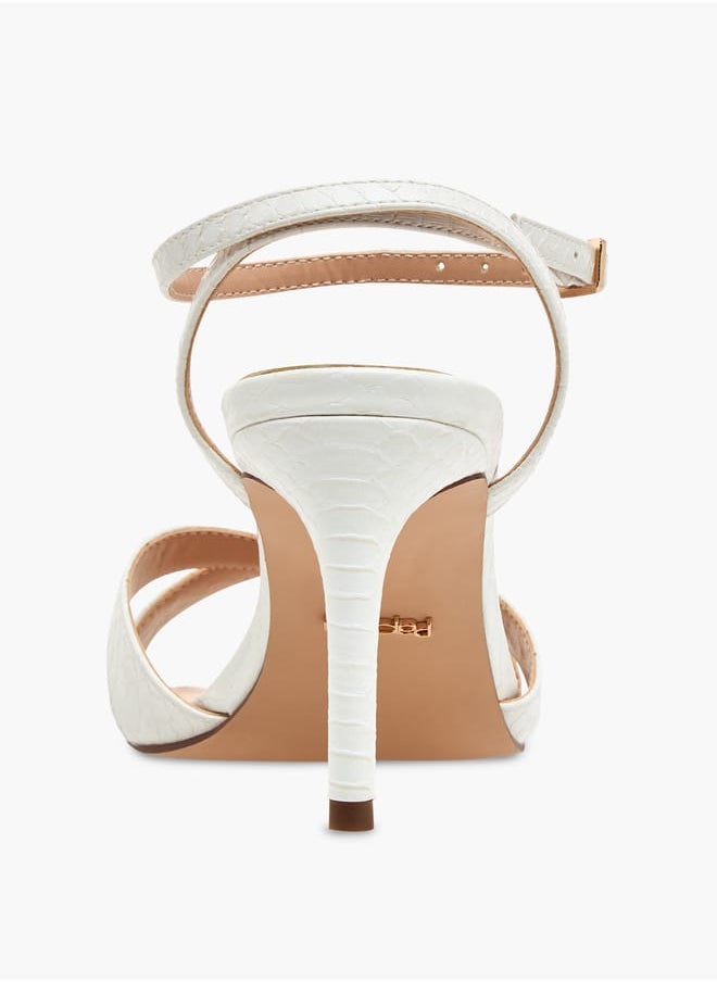 Women's Animal Textured Cross Strap Sandals with Buckle Closure and Stiletto Heels
