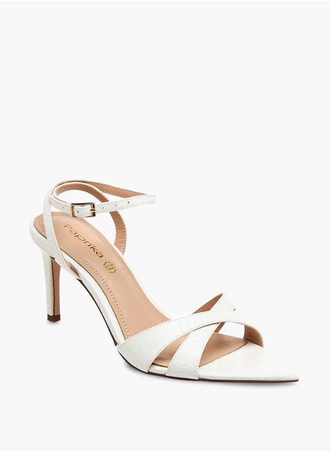 Women's Animal Textured Cross Strap Sandals with Buckle Closure and Stiletto Heels