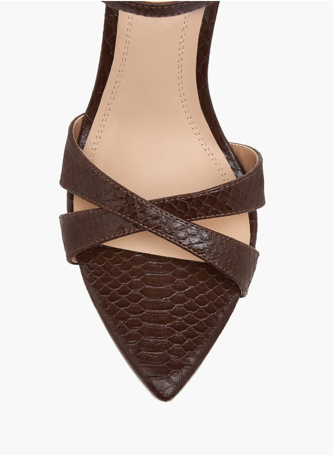 Women Animal Textured Cross Strap Sandals with Buckle Closure and Stiletto Heels