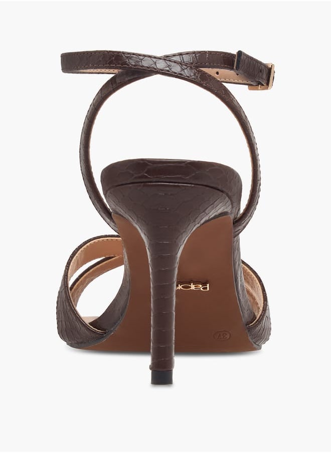 Women Animal Textured Cross Strap Sandals with Buckle Closure and Stiletto Heels