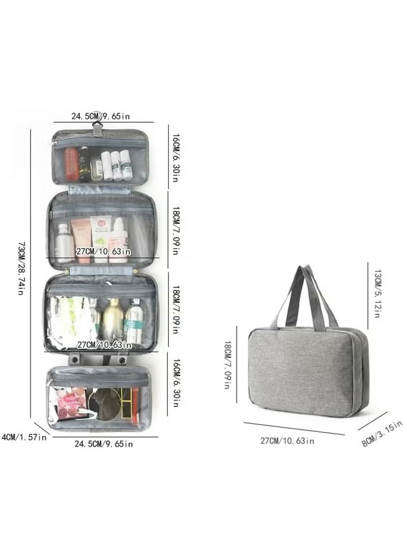 Travel Toiletry Bag for Women, Large Capacity 4 Compartments & 1 Sturdy Hook Hanging Toiletry Bag, Water-resistant Makeup Bag Cosmeticcase for Travel/Daily Use (Pink)