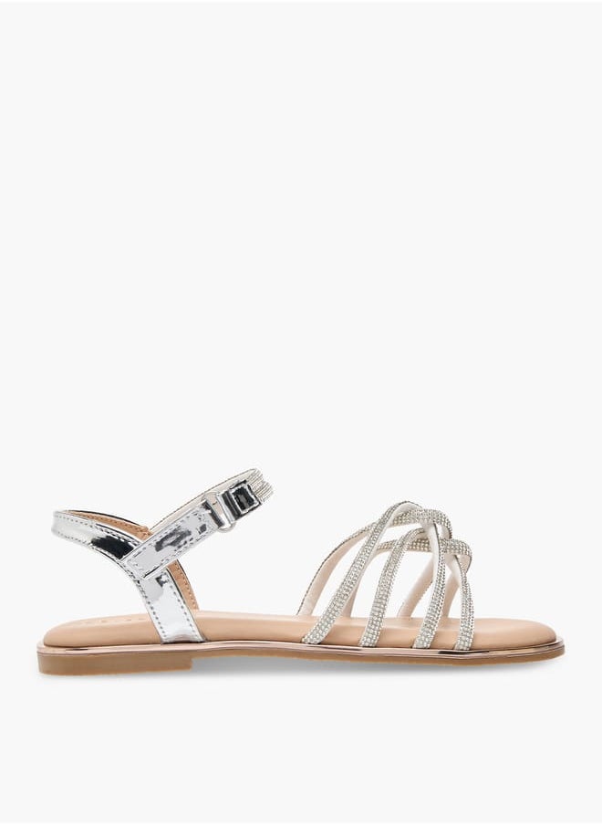 Girl's Embellished Sandals with Hook and Loop Closure