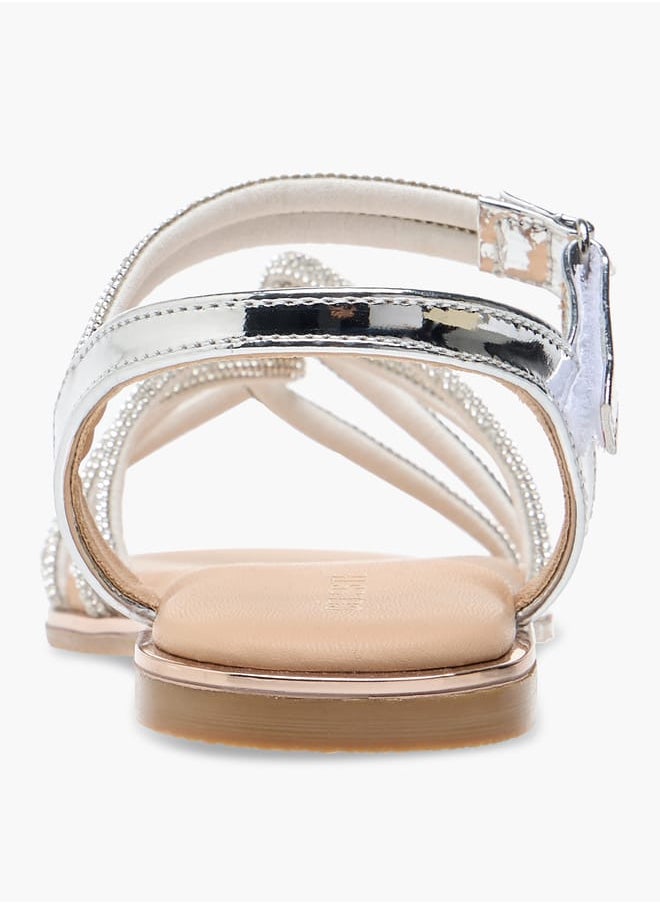 Girl's Embellished Sandals with Hook and Loop Closure