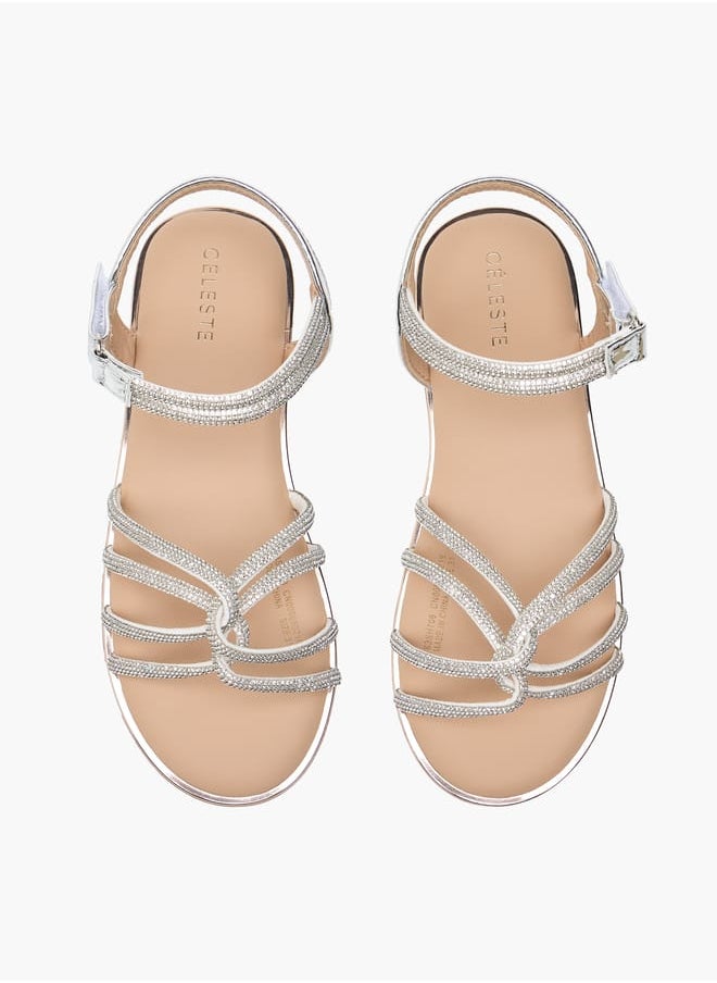 Girl's Embellished Sandals with Hook and Loop Closure