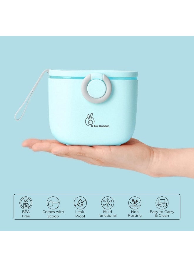 R for Rabbit Silicone First Feed Meal Box for Baby, Kids Multi-Functional Milk Powder Container Box 210G (Blue)