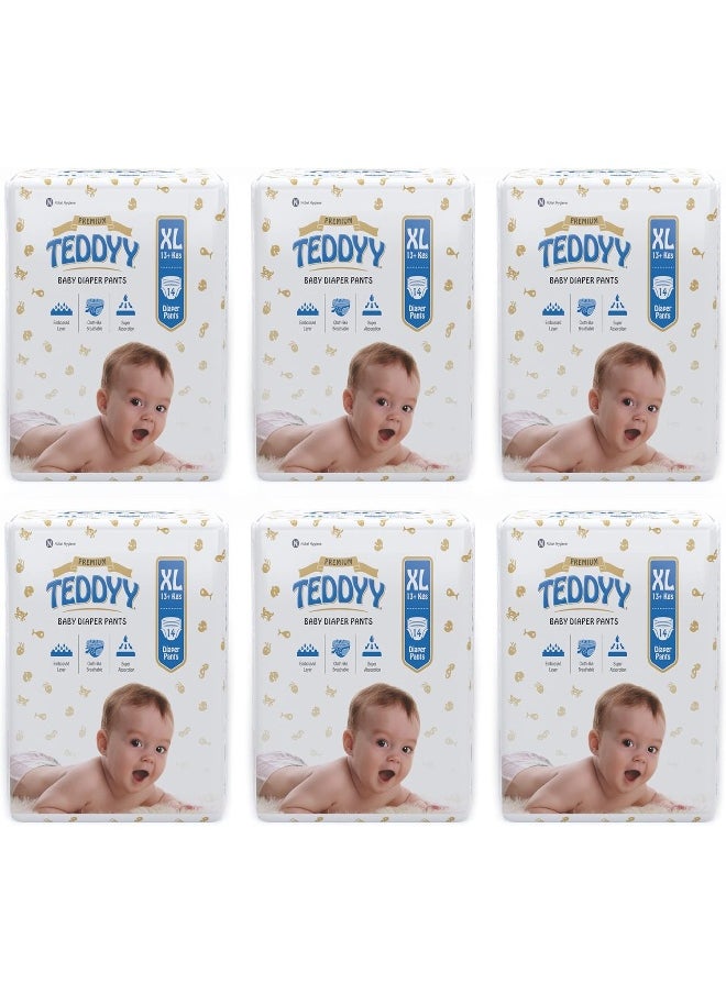 TEDDYY Baby Premium Extra Large Diaper Pants 84 Count (Pack of 6), 12-17 kgs, Long Lasting Absorption, Anti - Bacterial