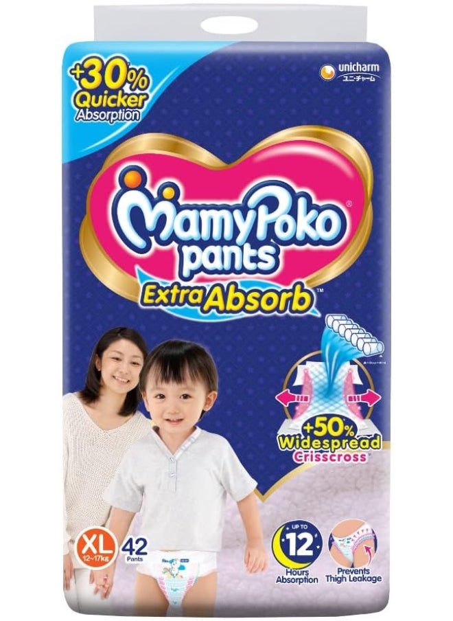 MamyPoko Pants Extra Absorb Baby Diapers, X-Large (XL), 42 Count, 12-17 kg