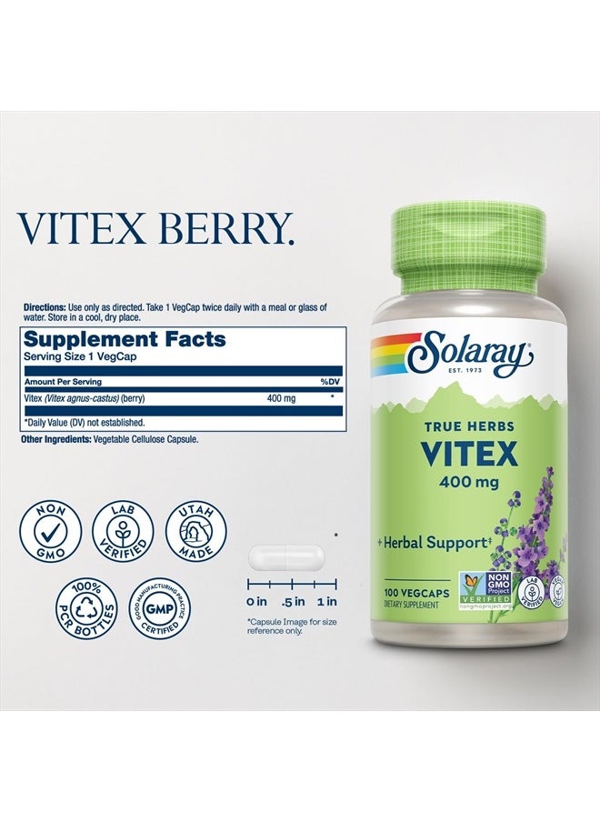 Solaray Vitex Berry 400mg | Womens Healthy Hormone Balance Formula | Menstruation & Menopause Support, 100ct