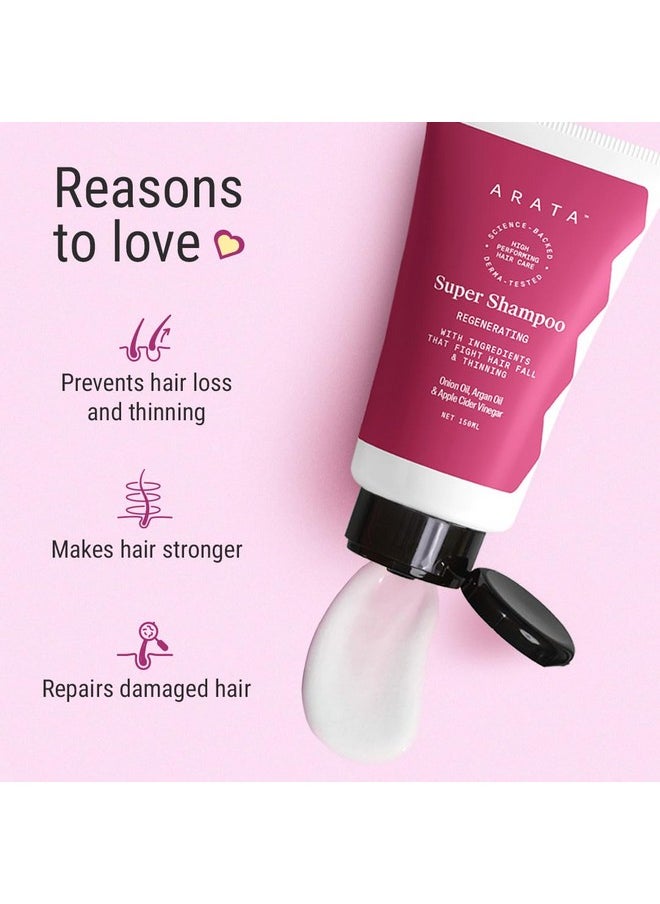 Arata 6-in-1 Super Shampoo | Prevents Hair loss | Restores pH Balance | Boosts Hair Thickness | Reduces Breakage | Fights Microbial Infections | Adds Shine | Shampoo For Women & Men | 150 ml