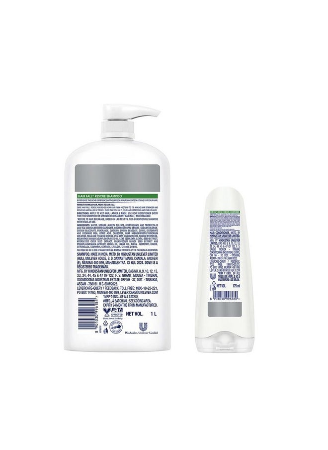 Dove Hair Fall Rescue Shampoo 1 Litre + Conditioner 175ml, Combo | For Thicker Hair | Enriched with Nutrilock Actives