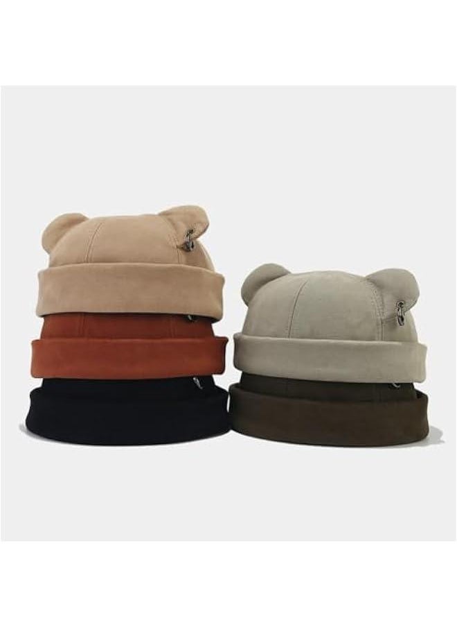Fall Winter Beanie Hats for Women Men Bear Ear Skull Cap Brimless Cap Adjustable Docker Cap