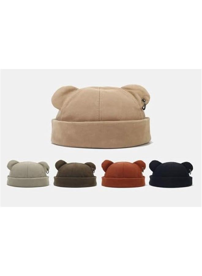 Fall Winter Beanie Hats for Women Men Bear Ear Skull Cap Brimless Cap Adjustable Docker Cap