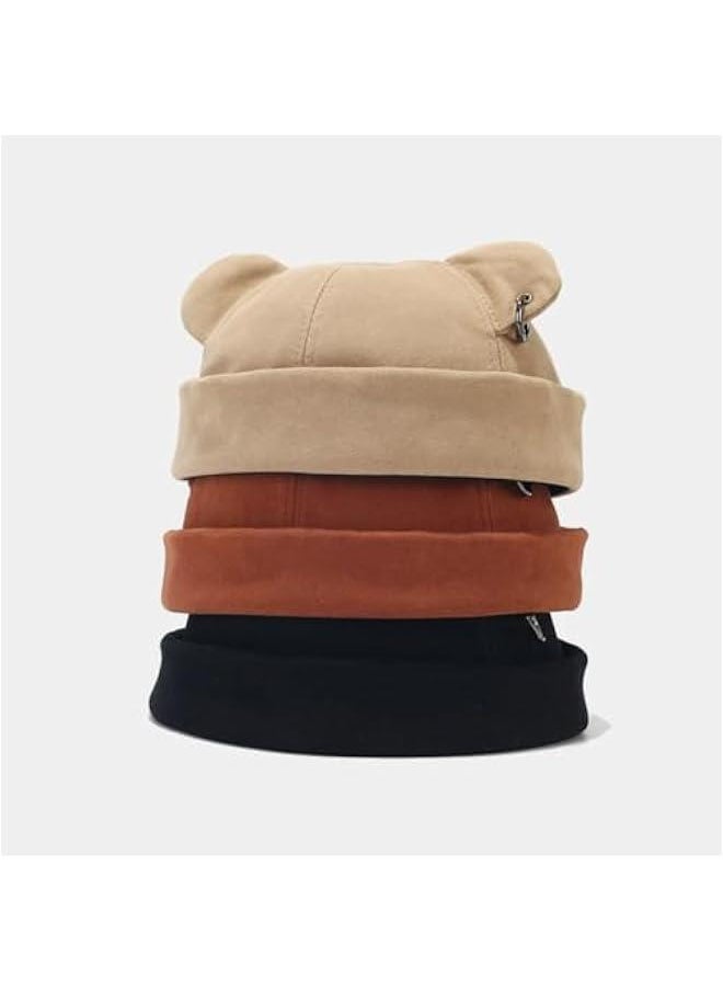 Fall Winter Beanie Hats for Women Men Bear Ear Skull Cap Brimless Cap Adjustable Docker Cap