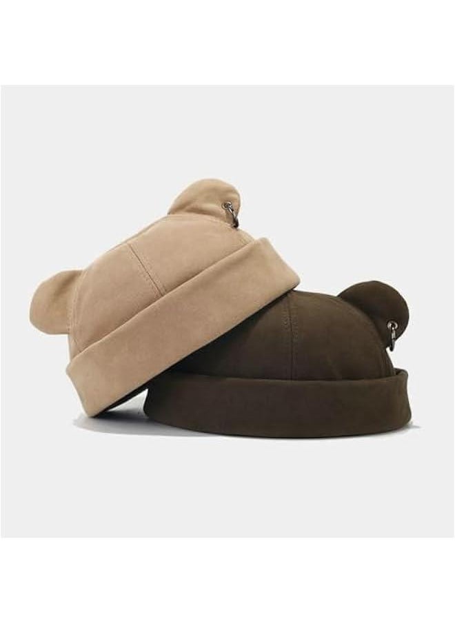 Fall Winter Beanie Hats for Women Men Bear Ear Skull Cap Brimless Cap Adjustable Docker Cap