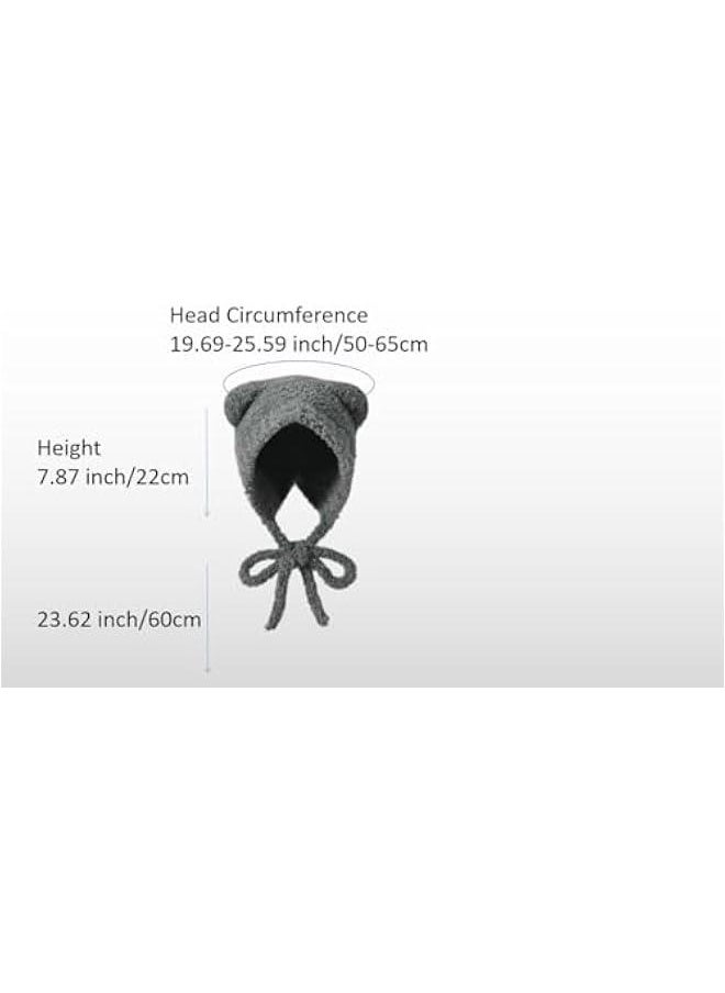 Cute Kawaii Women Warm Bear Cover Ears Beanie with Pom Pom Ear Flaps Hat for Winter