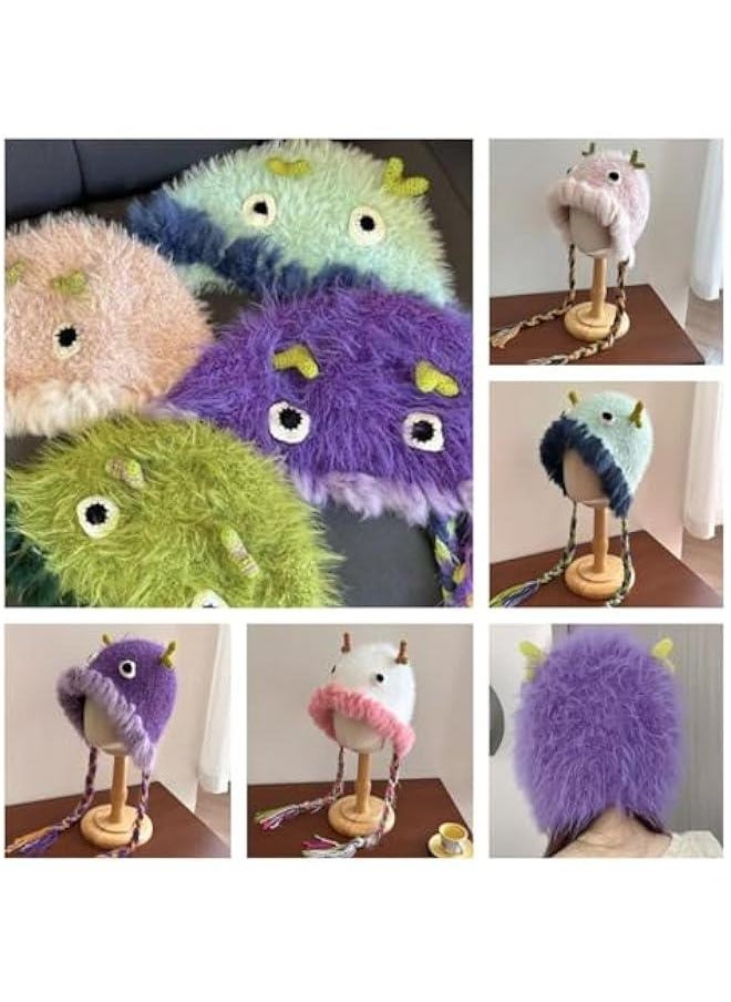 Cute Kawaii Multi Colored Women Warm Fluffy Monster Cover Ears Beanie Ear Flaps Hat for Winter