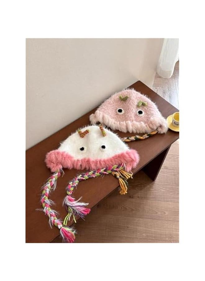 Cute Kawaii Multi Colored Women Warm Fluffy Monster Cover Ears Beanie Ear Flaps Hat for Winter