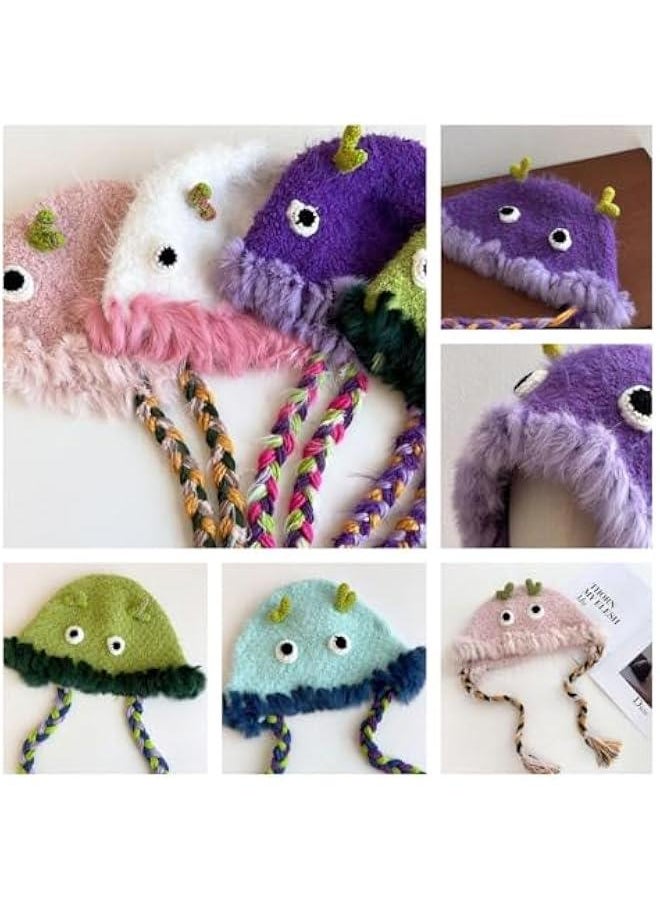 Cute Kawaii Multi Colored Women Warm Fluffy Monster Cover Ears Beanie Ear Flaps Hat for Winter