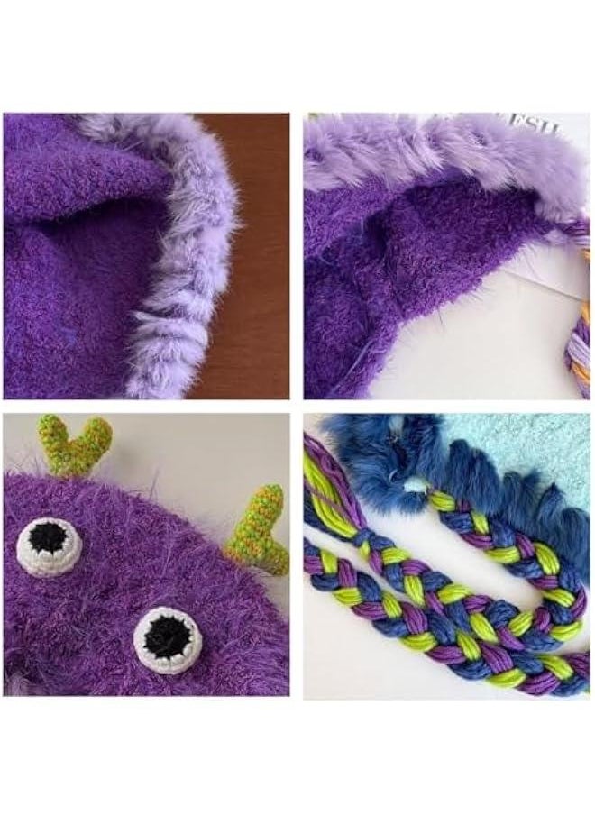 Cute Kawaii Multi Colored Women Warm Fluffy Monster Cover Ears Beanie Ear Flaps Hat for Winter