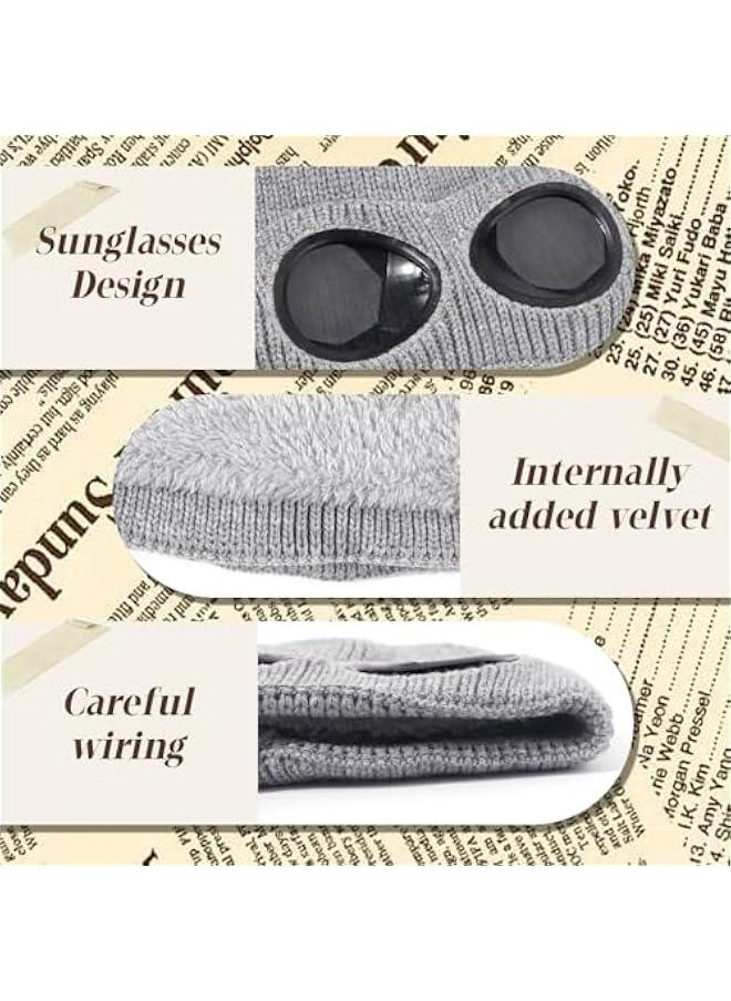 Uni Knitted Goggles Beanie,Solid Color Lens Design Hat Warm Winter Hat Outdoor Sports Cap Stretchy Beanie