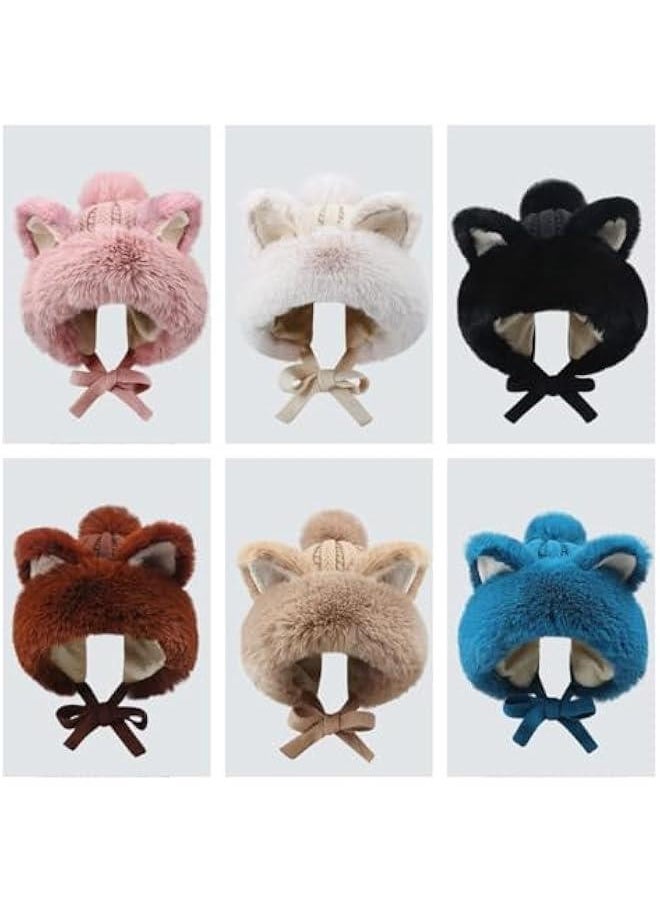 Cute Kawaii Women Warm Fox Cover Ears Beanie with Pom Pom Ear Flaps Hat for Winter