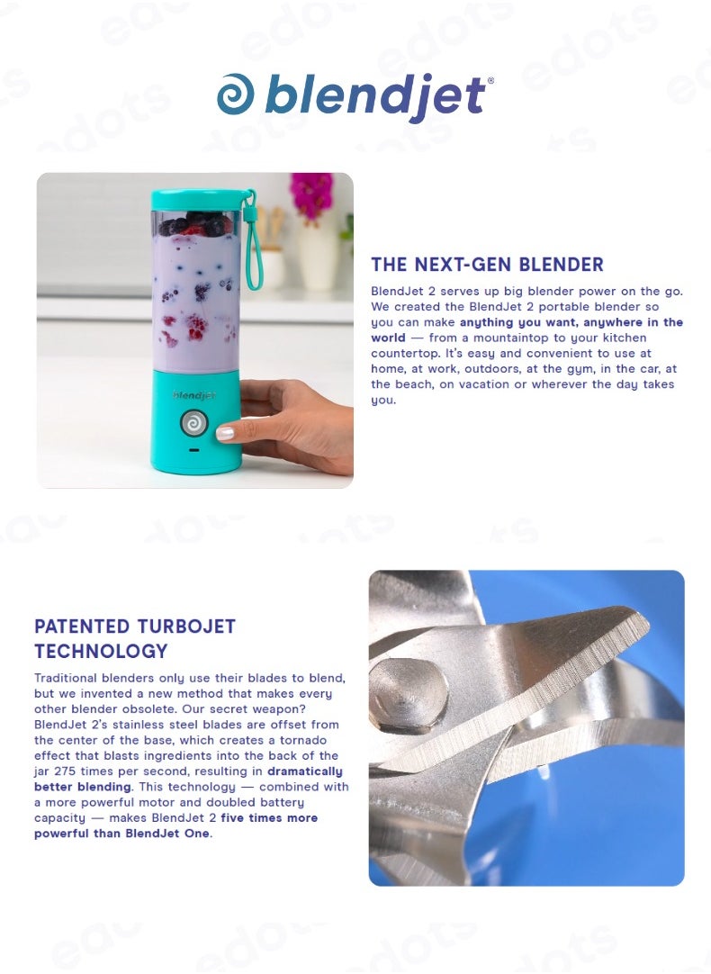 V2 Portable Blender, 475ml USB-C Rechargeable, Leak Proof, BPA-Free, Ice Crusher, Stainless Steel Blades, Personal Smoothie Maker - Sky Blue