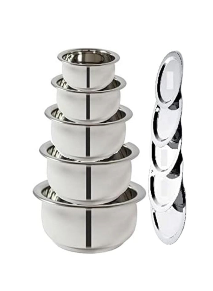 10-Pieces Stainless Steel Cookware Set, Curved Bottom Casserole pot with Lid 9 Liter