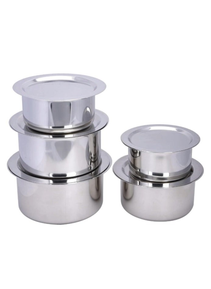 10-Pieces Stainless Steel Cookware Set, Flat Bottom Casserole pot with Lid 15.5cm to 26.5cm