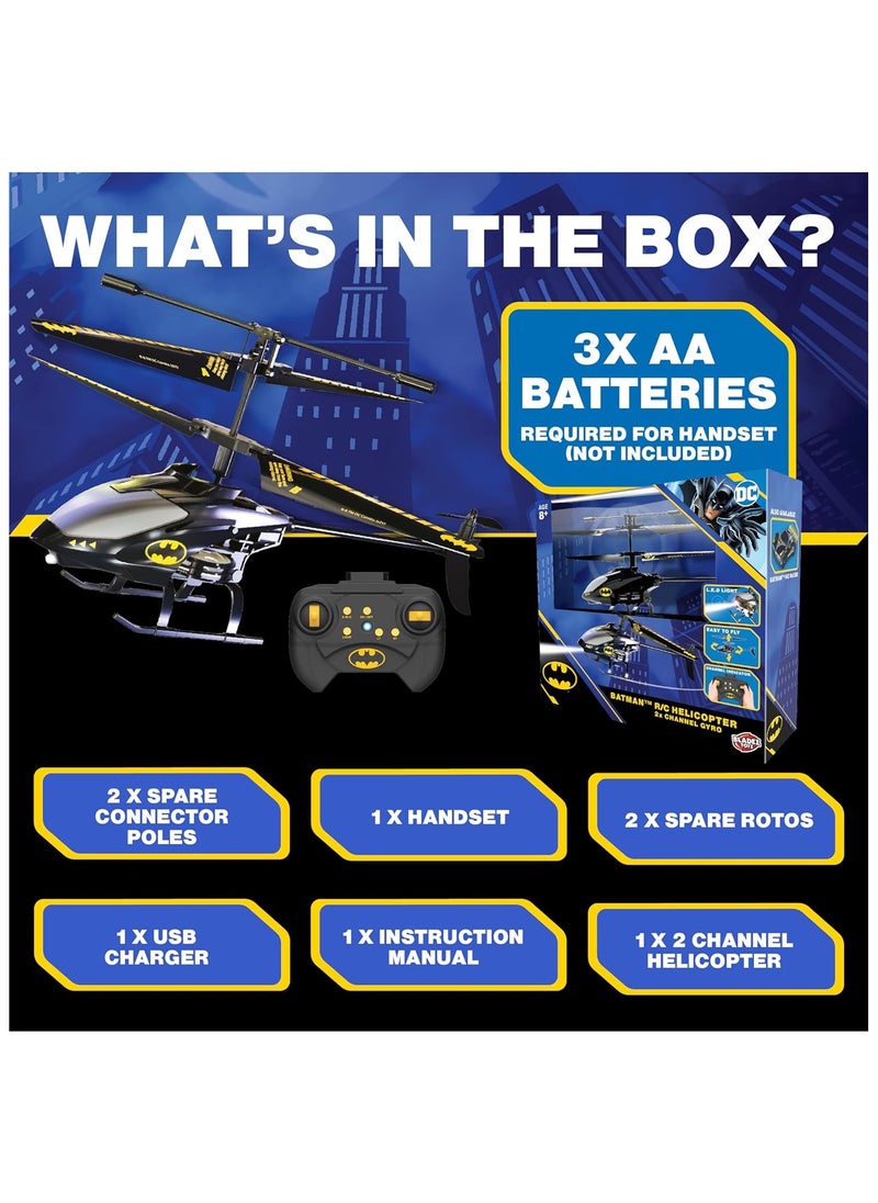 Bladez Batman RC Helicopter | 2-Channel Gyro Flight Control | LED Lights, Crash-Proof Design for Epic Aerial Battles