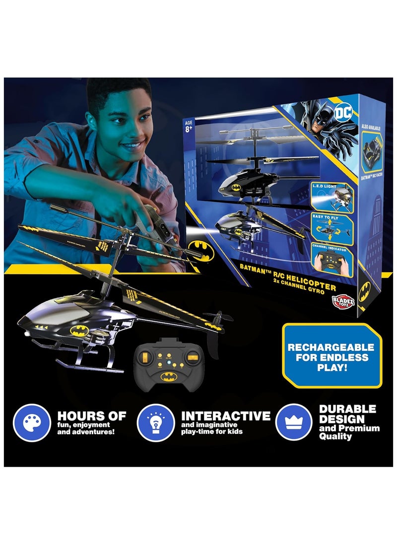 Bladez Batman RC Helicopter | 2-Channel Gyro Flight Control | LED Lights, Crash-Proof Design for Epic Aerial Battles