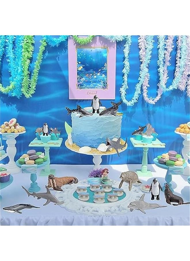 Sea Animal Toy Set Mini Plastic Sea Creature Figurines Ocean Sea Animals Figures Realistic Sea Marine Animal Playset Cake Topper Decor Gifts with White Shark Sea Lion Dolphin Whale for Kids