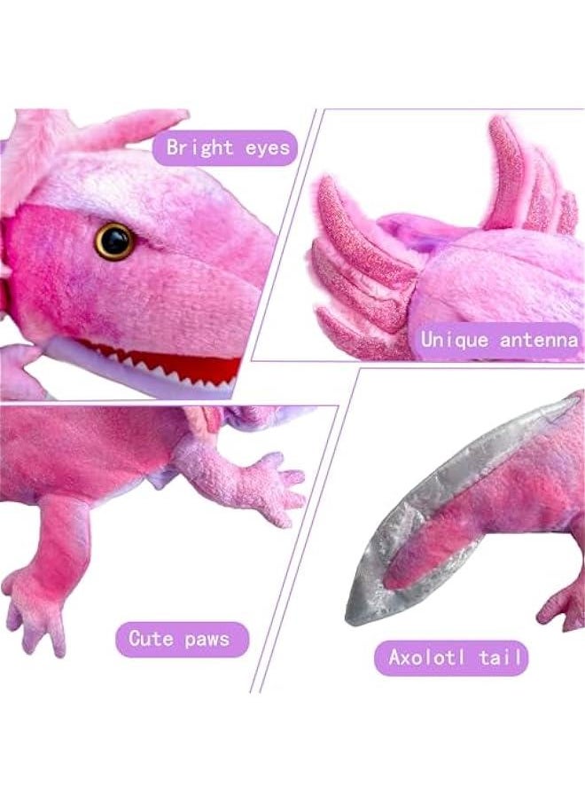 Puppets Hand Puppet Axolotl Plush Puppet,Soft Stuffed Animal Role Play Hand Puppets for Kids Ages 4-8 Story Animal Puppets,Large Puppet with Movable Mouth Puppet