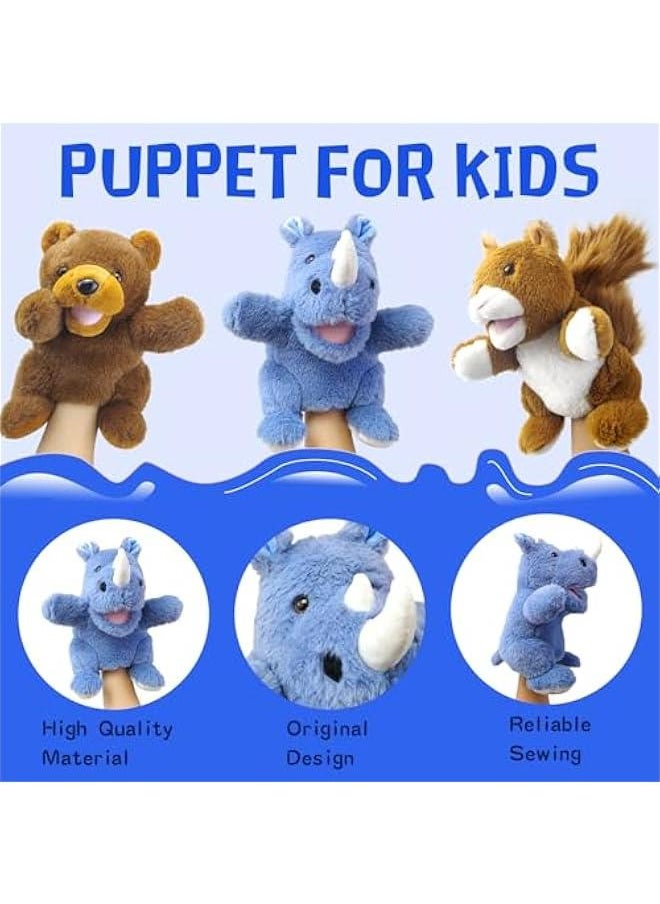 Hand Puppets,10 Rhino Hand Puppets for Kids,Hand Puppets for Toddlers 1-3 and Kids with Movable Mouth,Sloth Stuffed Animal Plush Puppets Toy Gift for Interactive Storytelling (Rhino)